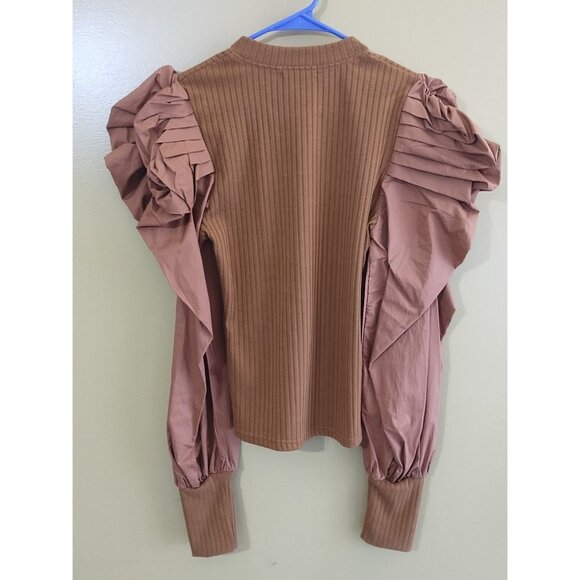 Athina Long Puff Sleeve Cotton Crewneck Sweater L - Picture 4 of 6